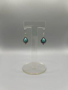 Turquoise Teardrop Dangle Earrings - Handmade #E0280C